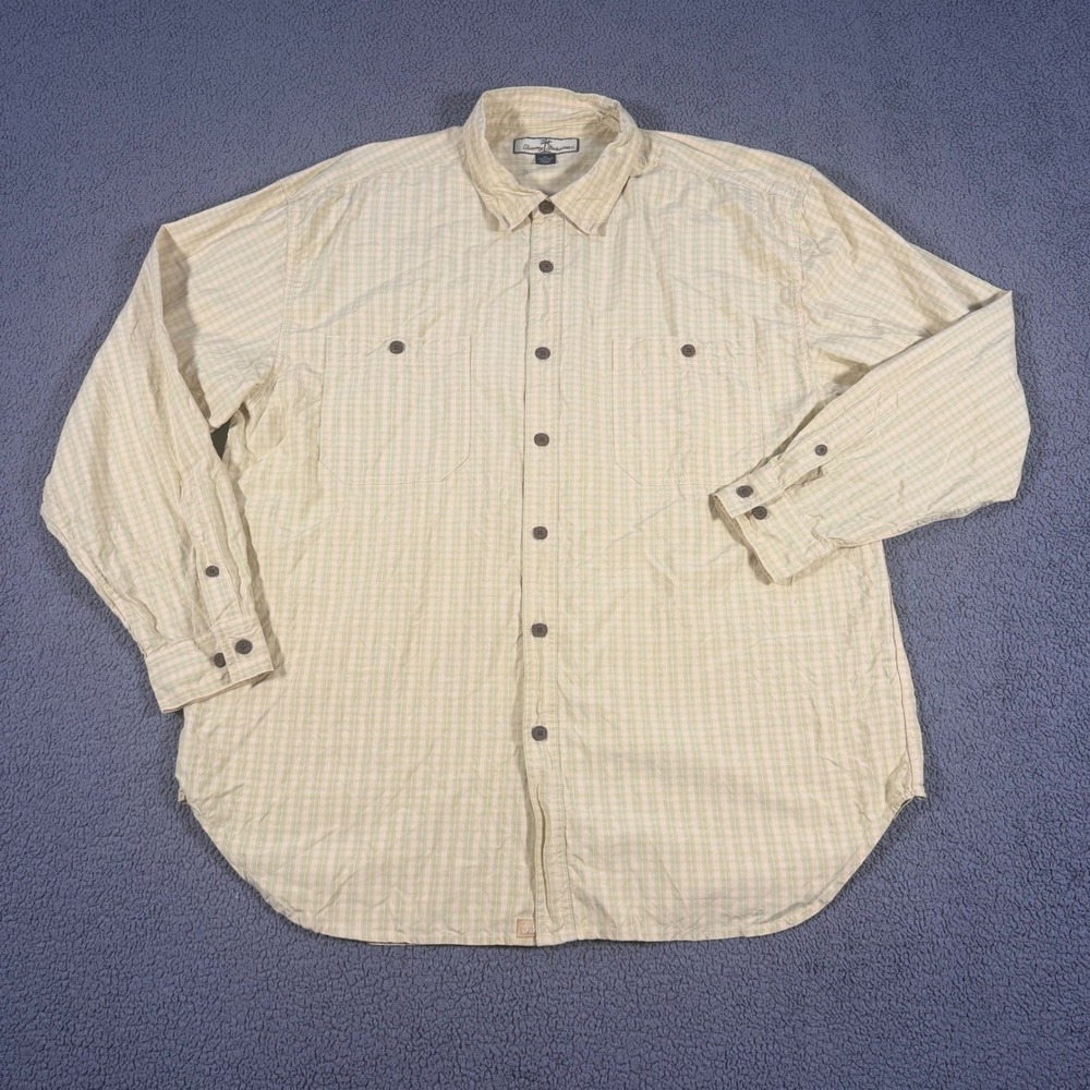 Tommy Bahama Mens XL 100% Silk Long Sleeve Gingham Button Down Shirt Green Cream